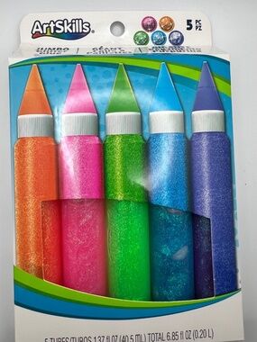 ArtSkills Neon Jumbo Rainbow Glitter Glue Pens, 5 Colors